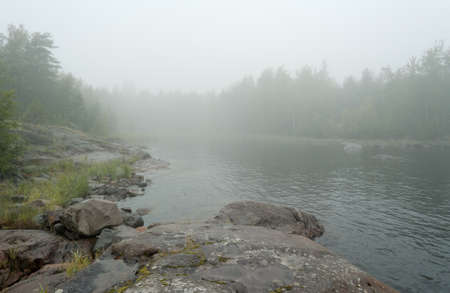 Fog over the shore. Lake Ladogaの写真素材