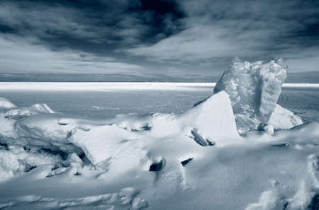 Winter landscape. Ice at the shore