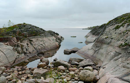 Stone beach. Lake Ladogaの写真素材