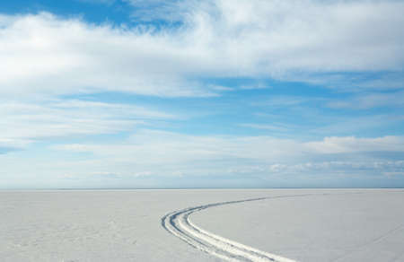 A trace in the snow. The Gulf of Finlandの写真素材