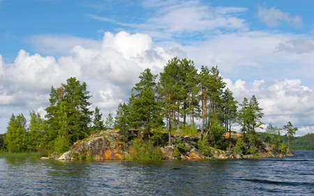 Island with pines. Lake Ladogaの写真素材
