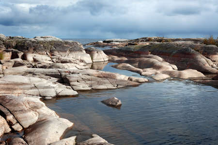 Stone beach. Lake Ladogaの写真素材