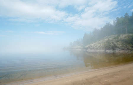 Fog over the water. Lake Ladogaの写真素材