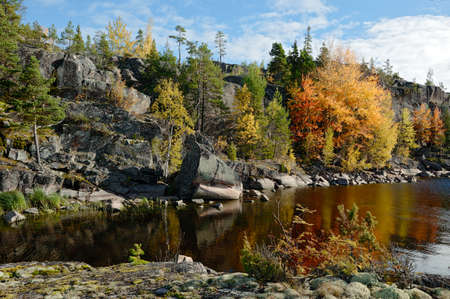 Autumn landscape. Lake Ladogaの写真素材