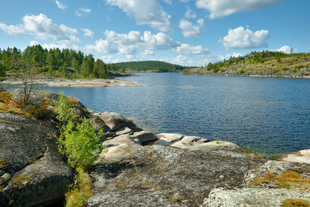 Stone beach. Karelia, Lake Ladogaの写真素材