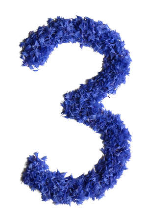 number 3 made of flowers (cornflowers) isolated on white background - stock photoの写真素材