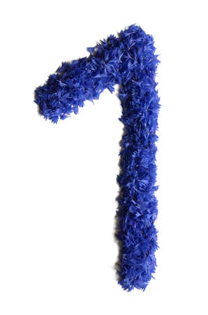 number 1 made of flowers (cornflowers) isolated on white background - stock photoの写真素材
