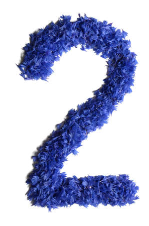 number 2 made of flowers (cornflowers) isolated on white background - stock photoの写真素材