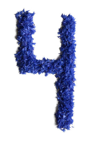 number 4 made of flowers (cornflowers) isolated on white background - stock photoの写真素材