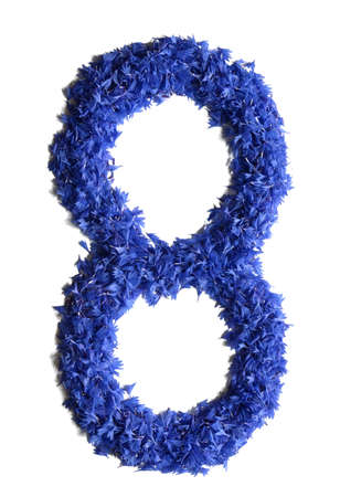 number 8 made of flowers (cornflowers) isolated on white background - stock photoの写真素材