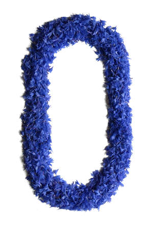 number 0 made of flowers (cornflowers) isolated on white background - stock photoの写真素材