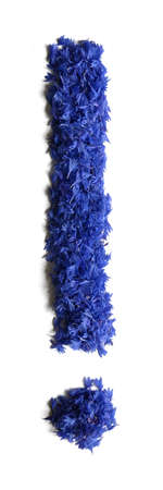 exclamation mark made of flowers (cornflowers) isolated on white background - stock photoの写真素材
