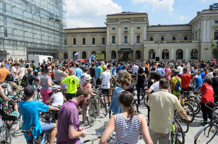 POLAND, CRACOW - 9 JUNE 2013: mayor cycling event in Cracow with 3500 participantsのeditorial素材