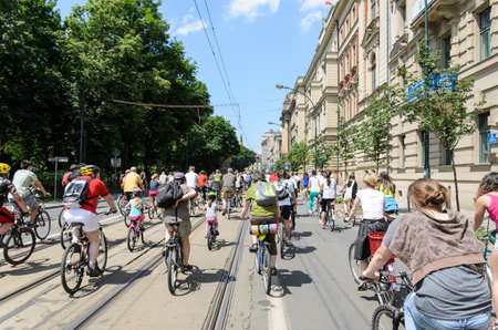 POLAND, CRACOW - 9 JUNE 2013: mayor cycling event in Cracow with 3500 participantsのeditorial素材