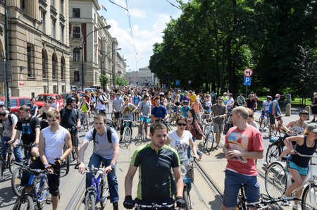 POLAND, CRACOW - 9 JUNE 2013: mayor cycling event in Cracow with 3500 participantsのeditorial素材
