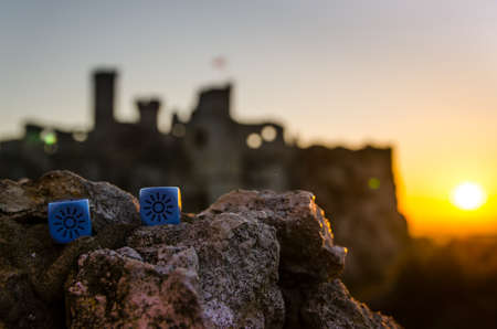 weather dice with sun sketch on castle background - stock photoの写真素材