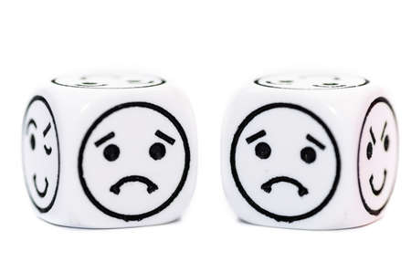 emoticon dice with sad expression sketch isolated on white backgroundの写真素材