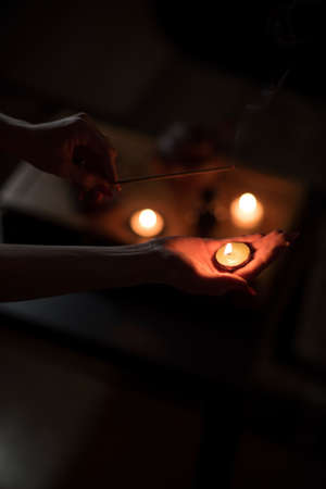 Tea ceremony with candlesの写真素材