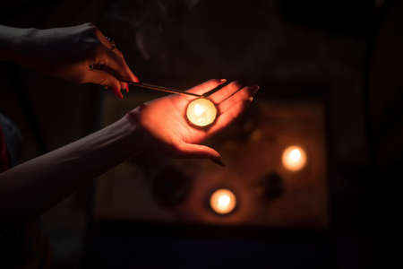 Tea ceremony with candlesの写真素材