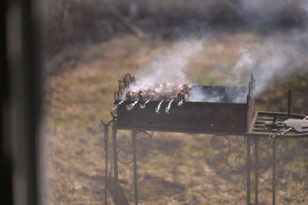 The kebabs are cooked outdoorsの写真素材