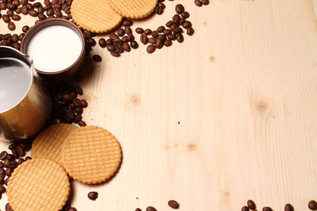 Coffee and cookies with milkの写真素材