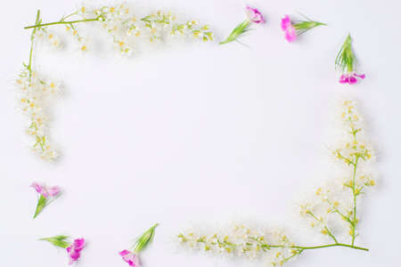 Frame of flowers on the tableの写真素材