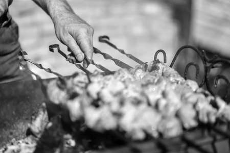 The kebabs are cooked outdoorsの写真素材