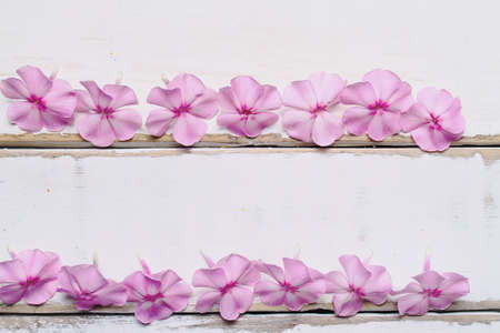 Frame of flowers on the tableの写真素材