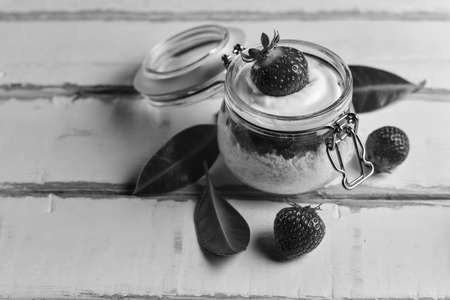 Strawberry dessert on the tableの写真素材