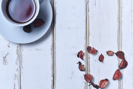 Tea and strawberries with marshmallowsの写真素材