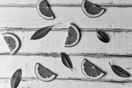orange slices on an wooden table