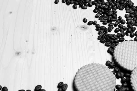 Coffee beans and milk and cookiesの写真素材
