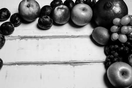 Frame of fruit on the tableの写真素材
