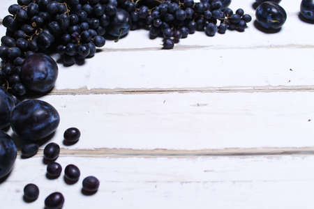 Fruits on a wooden tableの写真素材