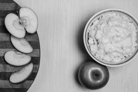 Porridge with fruit on the table black and white posterの写真素材