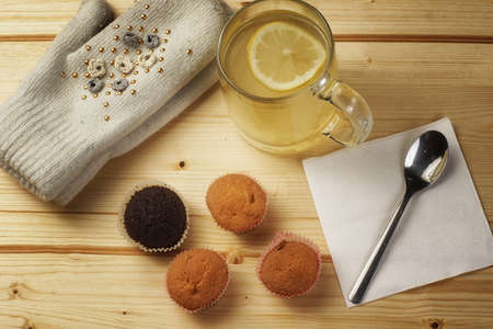 A cup of tea with lemon and gingerの写真素材