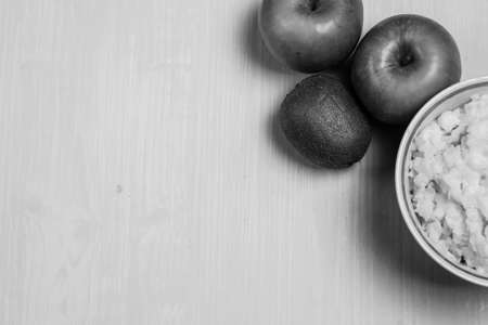 Porridge with apples for breakfast black and white posterの写真素材
