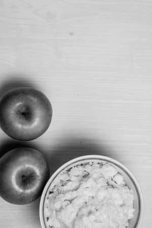 Porridge with apples for breakfast black and white poster