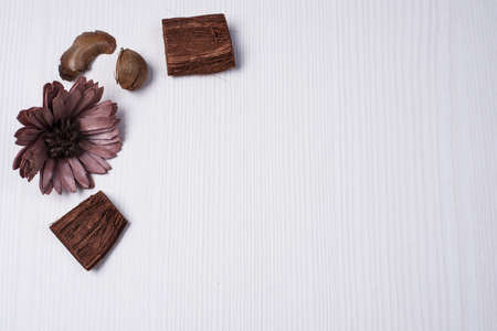 The frame of dried flowers on the tableの写真素材