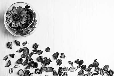 The frame of dried flowers black and white posterの写真素材