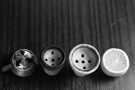 Hookah accessories on the table. Smoking Shisha. Relaxing enviroの写真素材
