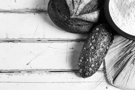 Fresh baked bread with ears black and white posterの写真素材