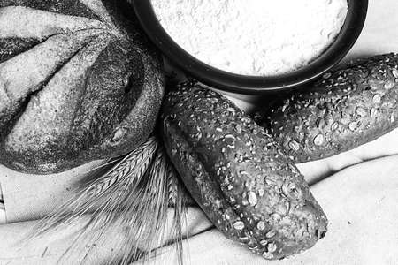 Fresh baked bread with ears black and white posterの写真素材