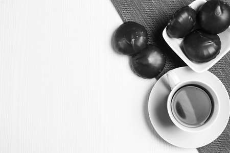 Marshmallows in chocolate on the plate. Marshmallows in chocolatの写真素材