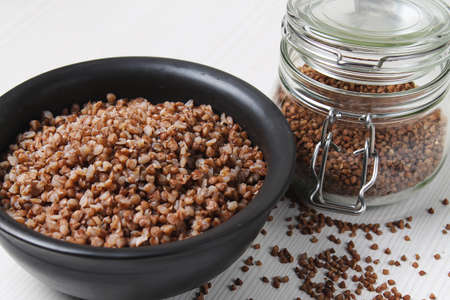 buckwheat porridge on the table. Boiled buckwheat. Breakfast is