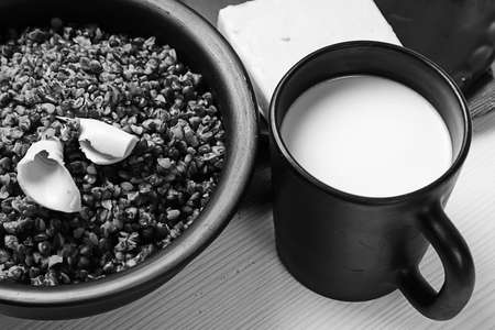 buckwheat porridge on the table.buckwheat porridge on the table.の写真素材