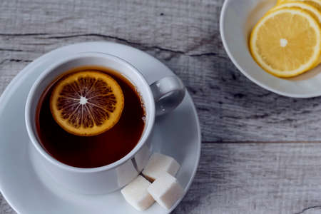 Tea with lemon for Breakfast in the morning. の写真素材