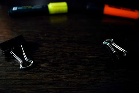 Stationery items lying on the desktop. Place to work at home.の写真素材