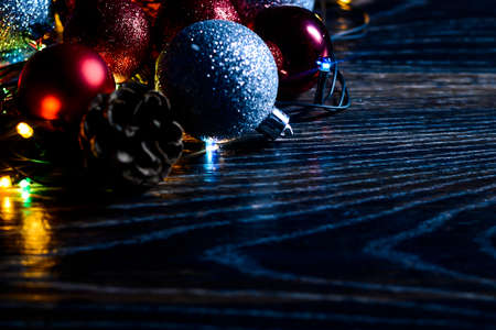 Christmas balls and tinsel to decorate the house. Colorful garlaの写真素材