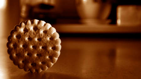 Cookies and milk on the kitchen table. Breakfast in the kitchenの写真素材